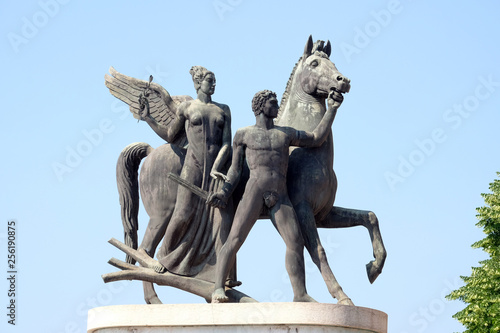 Heroic metal sculpture on ponte della Vittoria in Verona  Italy