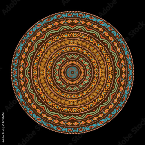 African round mandala with adinkra symbols. Antique pattern. Vector illustration.