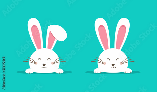 Happy Easter web banner. Greeting card with rabbit. Bunny ears. Vector illustration.