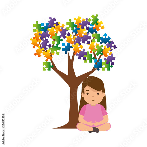 girl with tree puzzle attached