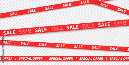 Big sale, discount, mega sale, special offer, red and yellow tapes isolated on transparent background. Vector illustration. photo