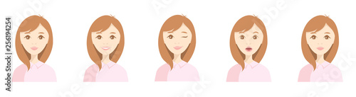 Girls -- emotions. Set of vector illustrations of women faces.