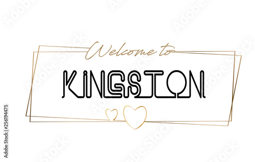 Kingston Welcome to text Neon lettering typography. Word for logotype, badge, icon, postcard, logo, banner Vector Illustration.
