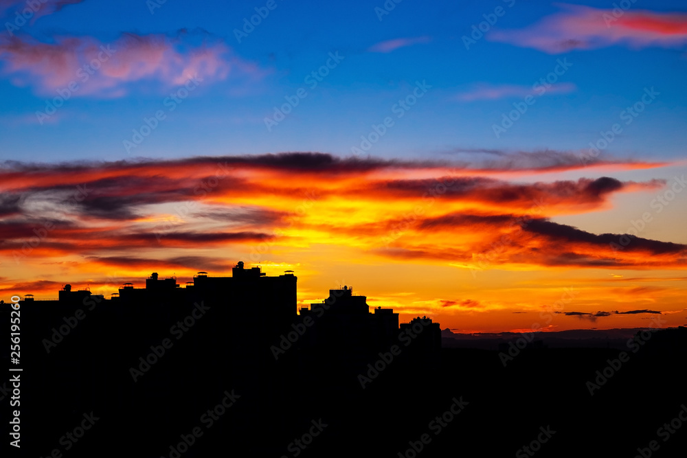 City sunset dramatic Sillohette