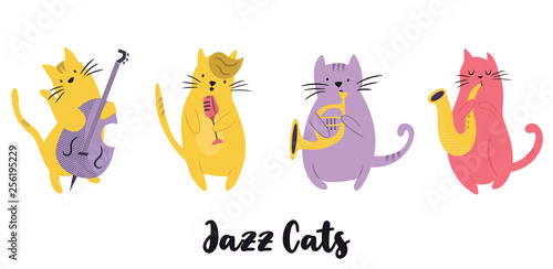 Jazz band of cats playing musical instruments
