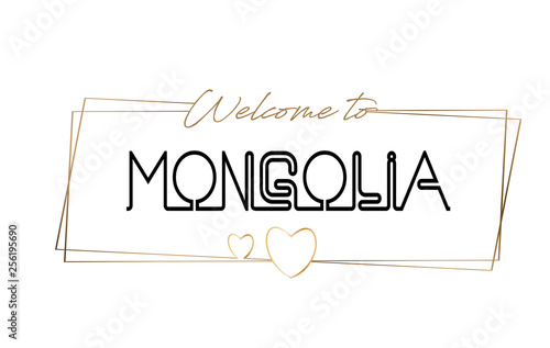 Mongolia Welcome to text Neon lettering typography. Word for logotype, badge, icon, postcard, logo, banner Vector Illustration.