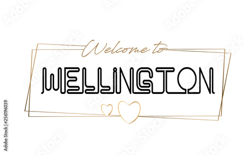 Wellington  Welcome to text Neon lettering typography. Word for logotype, badge, icon, postcard, logo, banner Vector Illustration.
