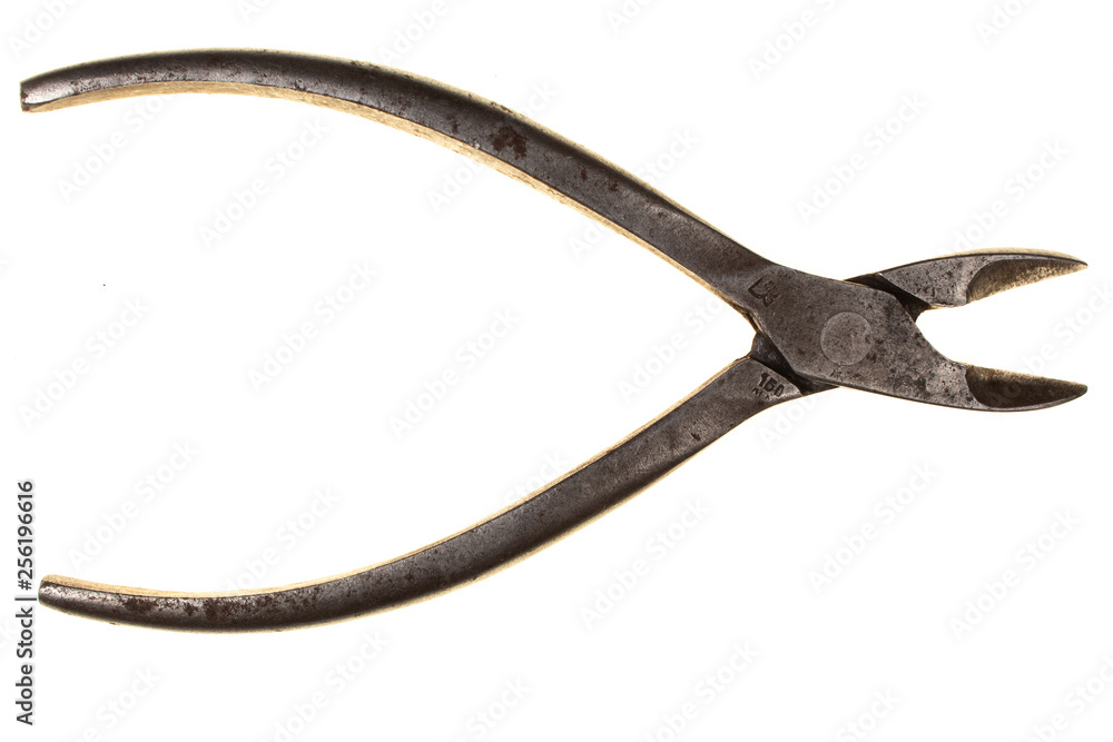Old rusty nippers isolated on white background Old rusty nippers isolated on white background