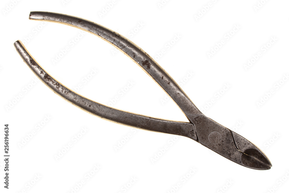 Old rusty nippers isolated on white background Old rusty nippers isolated on white background