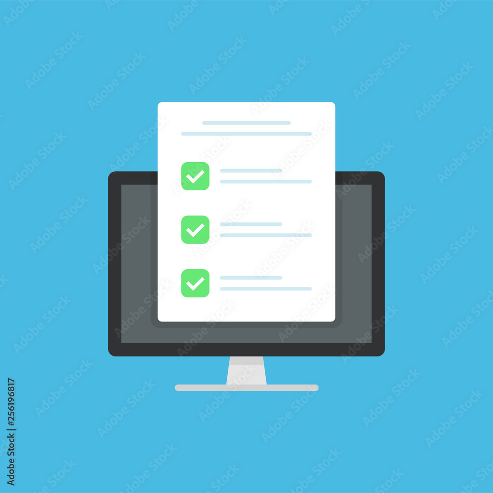 Survey form icon, flat style good exam results paper sheet with pen, quiz form idea, interview assessment, passed questionnaire, isolated on color background image. Vector illustration. Survey form icon, flat style good exam results paper sheet with pen, quiz form idea, interview assessment, passed questionnaire, isolated on color background image. Vector illustration.