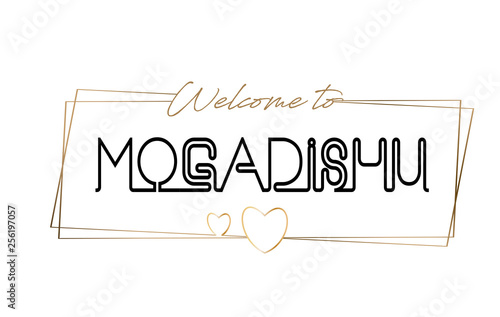 Mogadishu Welcome to text Neon lettering typography. Word for logotype, badge, icon, postcard, logo, banner Vector Illustration.
