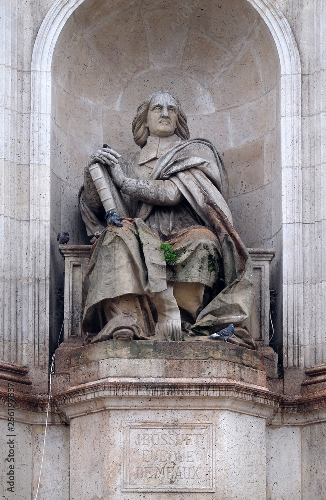Bossuet by Jean Jacques Feuchere, Fountain of the Sacred Orators, Place Saint-Sulpice in Paris, France 