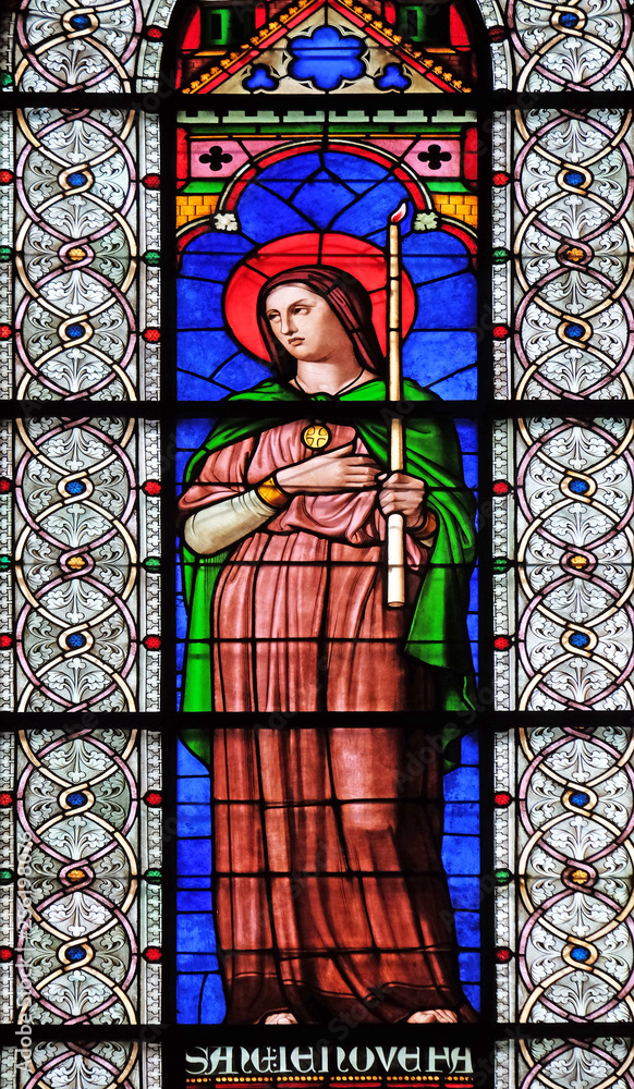 Obraz premium Saint Genevieve, stained glass windows in the Saint Germain des Pres Church, Paris, France