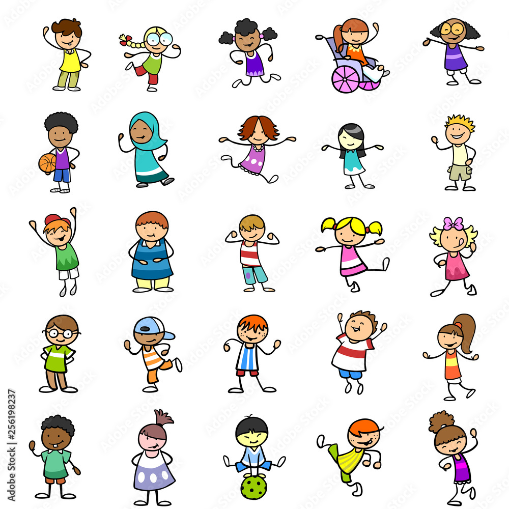 Multikulturelle Kinder als Cartoon Icons Gruppe Multikulturelle Kinder als Cartoon Icons Gruppe