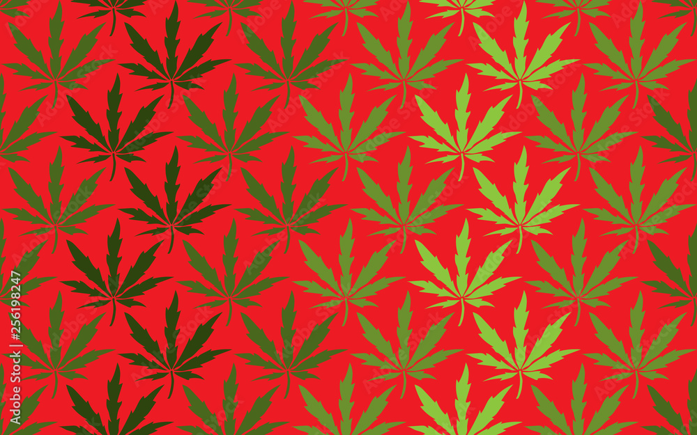 Cannabis leaves seamless pattern on red background Cannabis leaves seamless pattern on red background