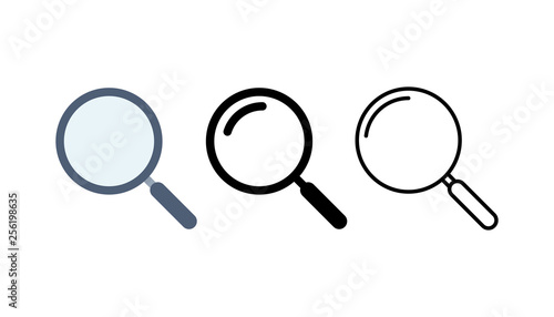 Magnifying glass and search icon set. Vector illustration.