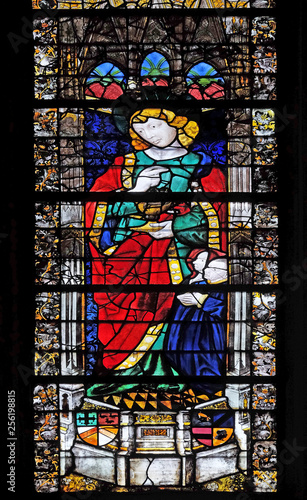 Saint John the Evangelist, stained glass window in Saint Severin church in Paris, France 