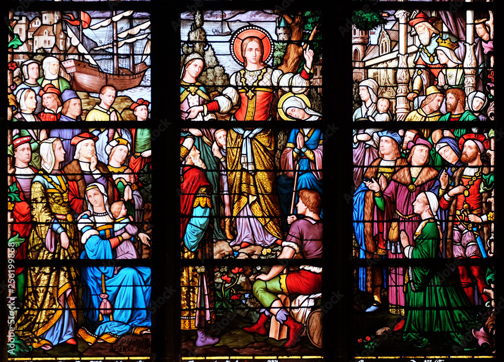 Apostolate of St. Mary Magdalene, stained glass window in Saint Severin church in Paris, France 