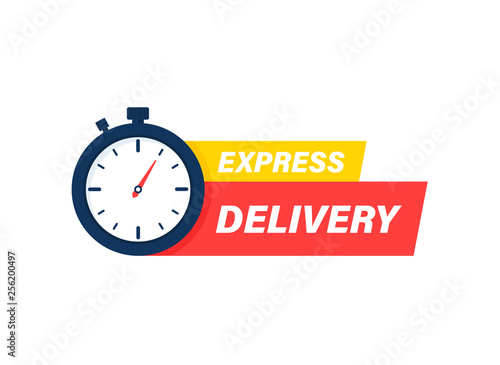 Express delivery icon. Timer and express delivery inscription vector illustration isolated on white background.