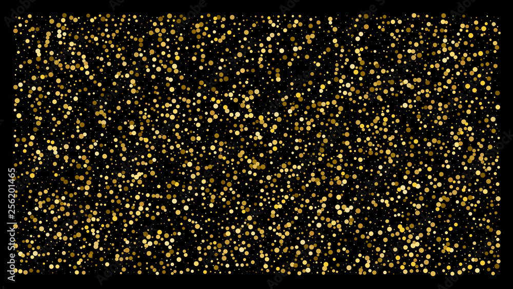 Golden polka dot small confetti on black background