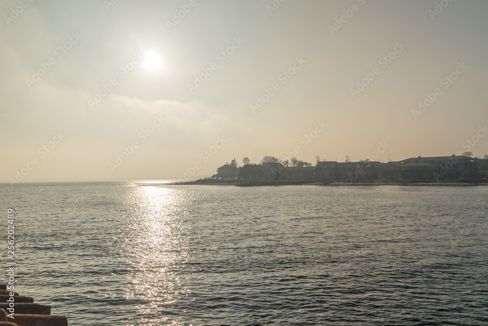 Fototapeta premium Exit from Alssund narrow strait to open Baltic Sea in Sonderborg, Denmark.