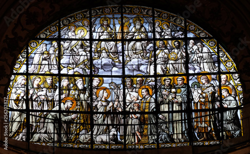 All Saints by Edouard Amedee Didron, stained glass window in Saint Thomas Aquinas in Paris, France
