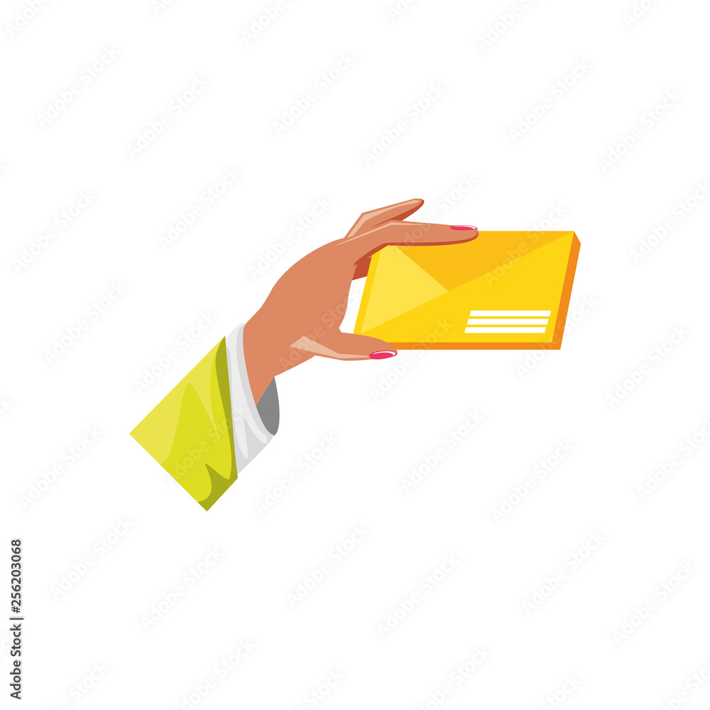 hand with envelope mail isolated icon
