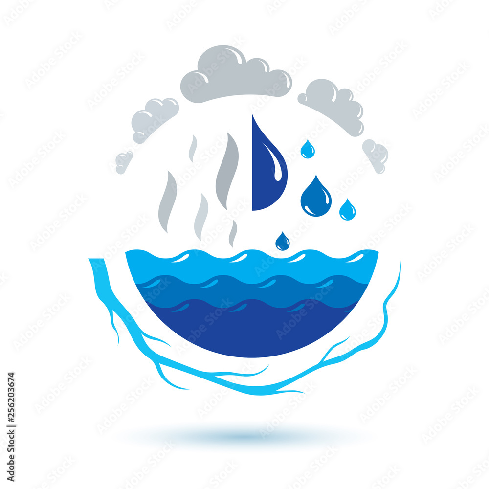 Ocean freshness theme vector symbol for use in mineral water advertising. Environment conservation concept. Ocean freshness theme vector symbol for use in mineral water advertising. Environment conservation concept.