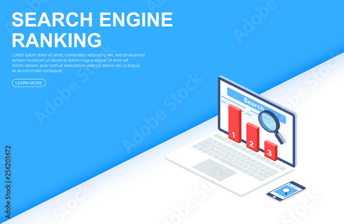 Search engine ranking isometric vector. Web banner, analytics, infographics, SEO. Flat Isometric illustration.
