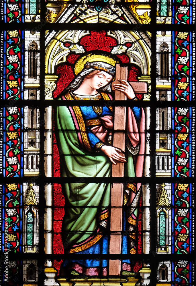 Saint Helena, stained glass window in the Basilica of Saint Clotilde in Paris, France 