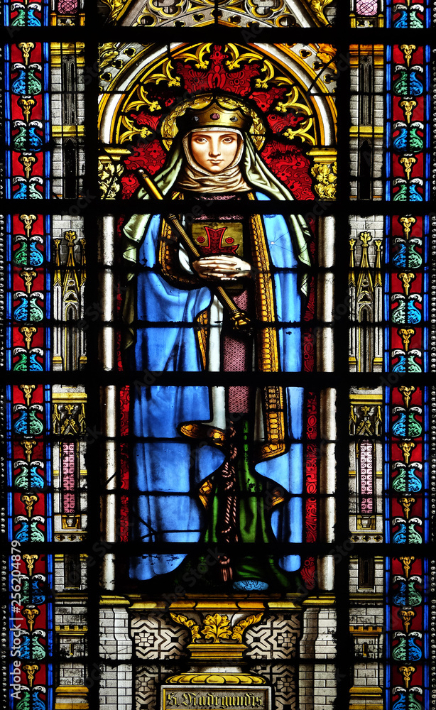 Saint Radegund, stained glass window in the Basilica of Saint Clotilde in Paris, France 