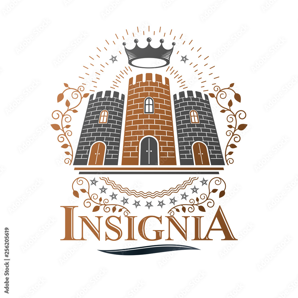 Ancient Castle emblem. Heraldic Coat of Arms decorative logo isolated ...