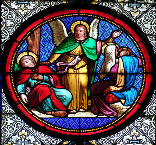 Saint Joseph's second dream, stained glass window in the Basilica of Saint Clotilde in Paris, France
