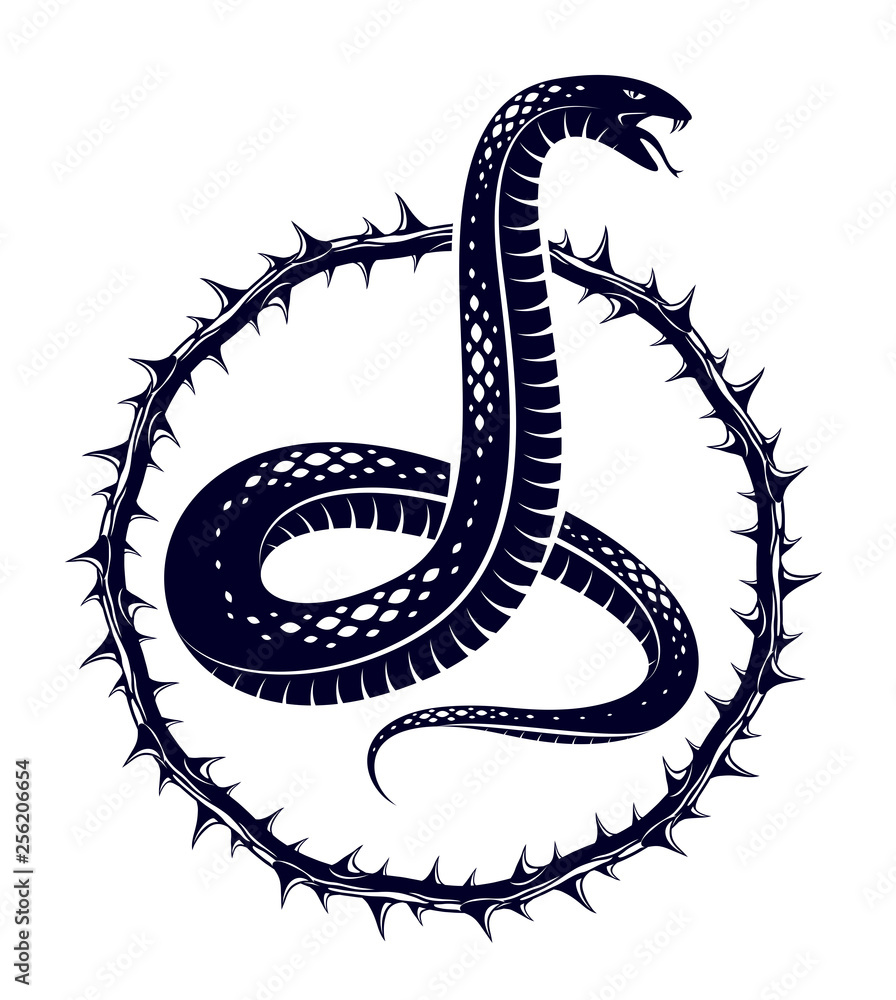 Fototapeta premium Snake vector logo emblem or tattoo, deadly poison dangerous serpent, venom aggressive predator reptile animal vintage style illustration.
