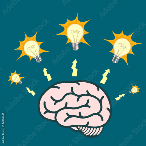 Light bulb around human brain. Vector illustration.