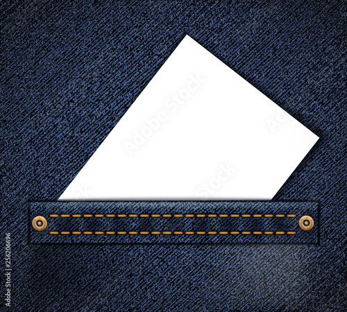 Empty blank document or business card in jeans pocket.