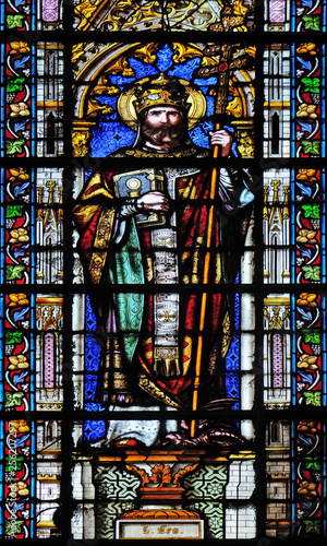 Saint Leo, stained glass window in the Basilica of Saint Clotilde in Paris, France 