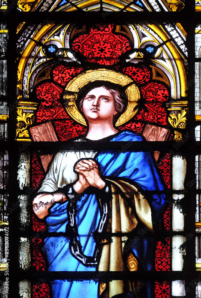 Saint Agatha of Sicily, stained glass window in the Basilica of Saint Clotilde in Paris, France 