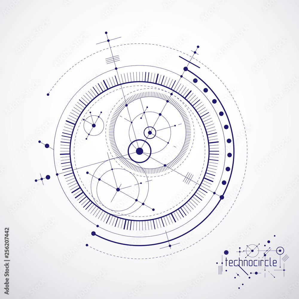 Mechanical scheme, vector engineering drawing with circles and geometric parts of mechanism. Technical plan can be used in web design and as wallpaper or background. Mechanical scheme, vector engineering drawing with circles and geometric parts of mechanism. Technical plan can be used in web design and as wallpaper or background.