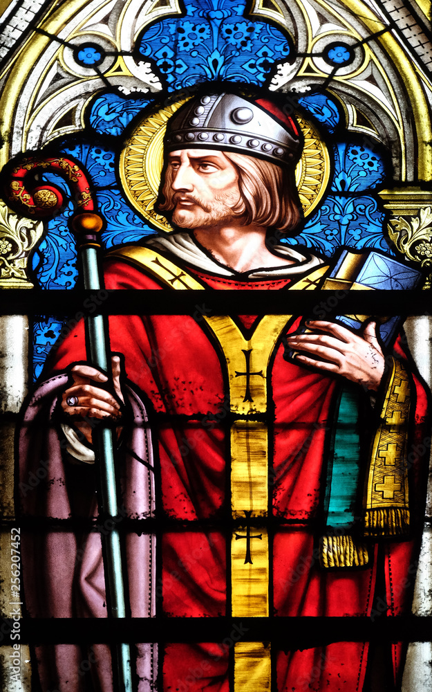 Saint Hilarius, stained glass window in the Basilica of Saint Clotilde in Paris, France