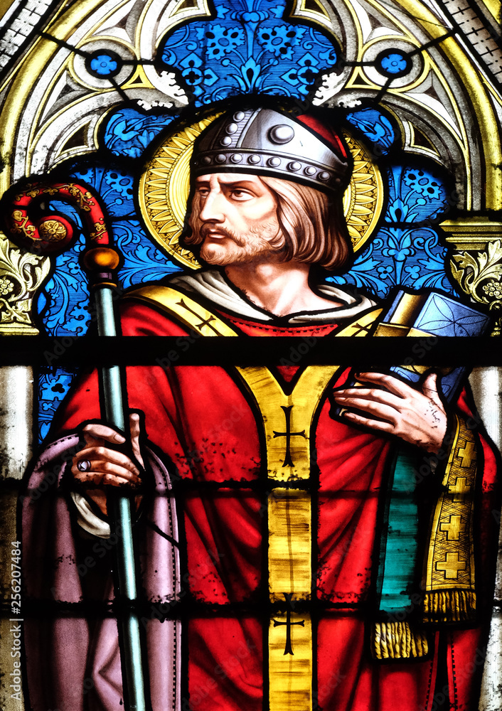 Saint Hilarius, stained glass window in the Basilica of Saint Clotilde in Paris, France