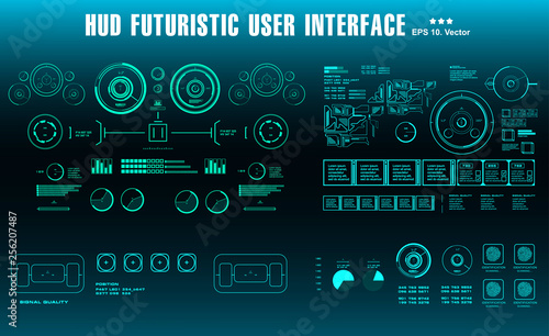 Futuristic virtual graphic touch user interface, HUD dashboard display virtual reality technology screen