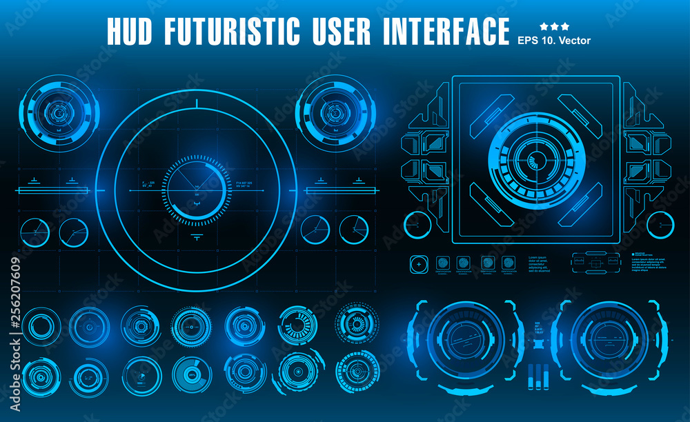 Futuristic virtual graphic touch user interface, HUD dashboard display virtual reality technology screen Futuristic virtual graphic touch user interface, HUD dashboard display virtual reality technology screen