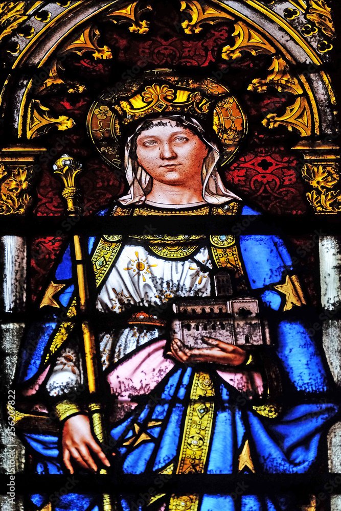 Saint Matilda, stained glass window in the Basilica of Saint Clotilde in Paris, France