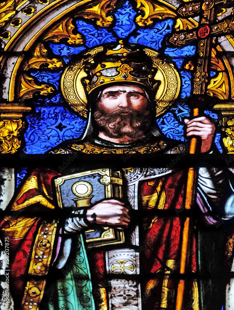 Saint Leo, stained glass window in the Basilica of Saint Clotilde in Paris, France 