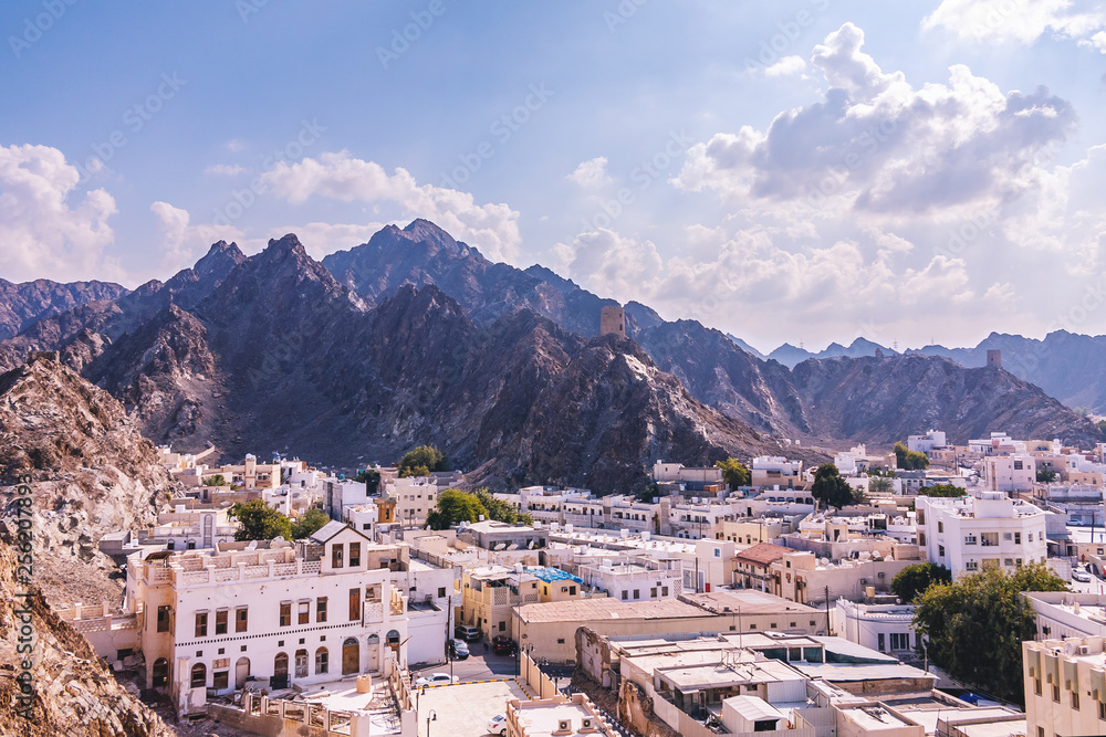 Panoramic view of the city Muscat capital of Oman from Fort Muttrah