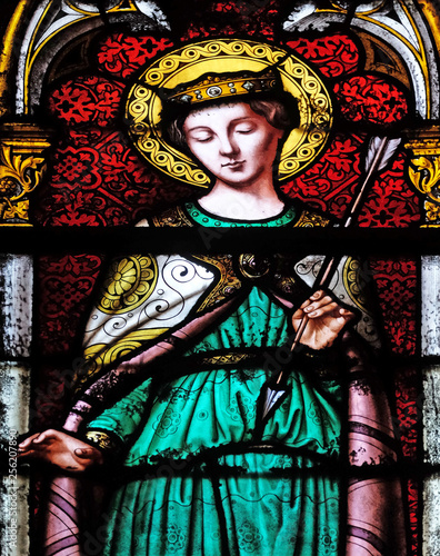 Saint Ursula, stained glass window in the Basilica of Saint Clotilde in Paris, France 