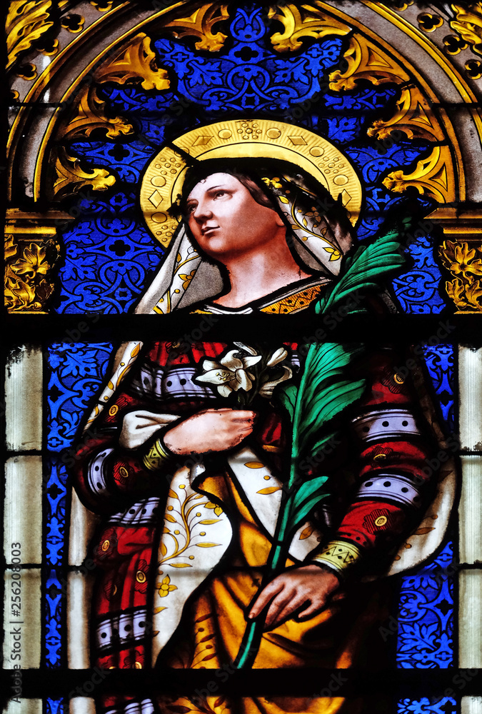 Saint Christina, stained glass window in the Basilica of Saint Clotilde in Paris, France