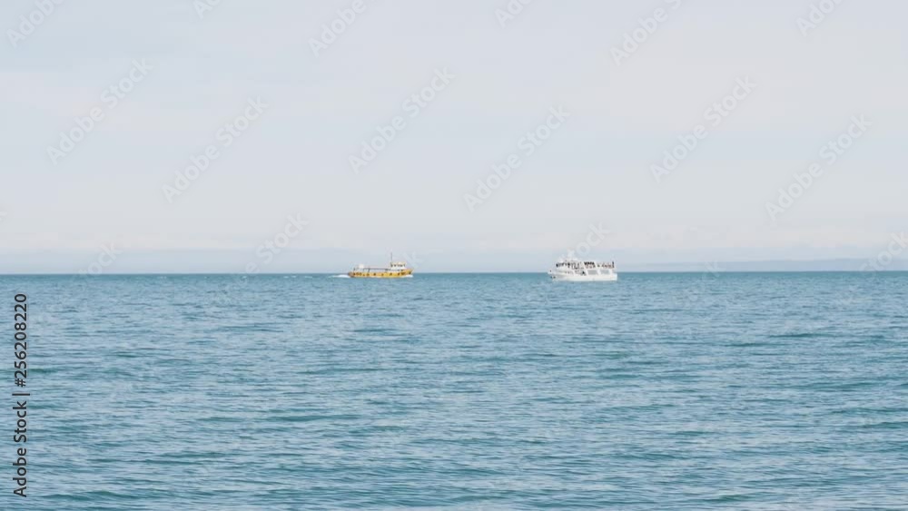 Sunny day 2 ships sailing towards each other at the blue sea Sunny day 2 ships sailing towards each other at the blue sea
