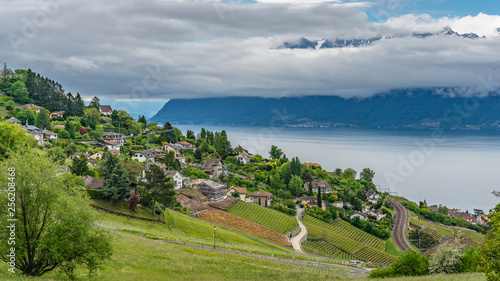 Cuadro en lienzo Switzerland, scenic view on Montreux and villages around lake Leman